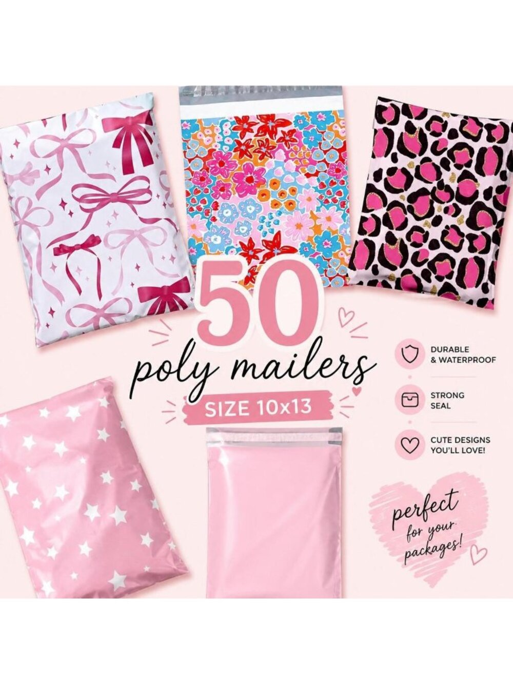 50 Pink Assorted Poly Mailers 10x13